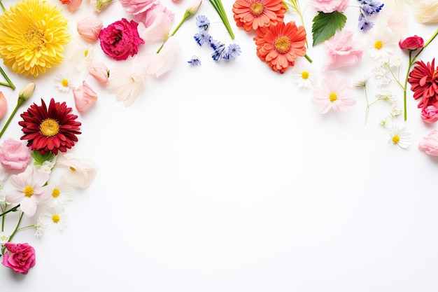 De beste wensen van het seizoen Gelukkige Moederdag Bloemencompositie op een vlekkeloze witte studioachtergrond
