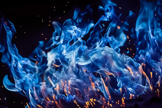 De betoverende blauwe vlammen dansten sierlijk tegen de pikzwarte achtergrond.