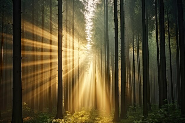 Foto de betoverende boskrans een boeiende foto van majestueuze bomen die in het zonlicht baden