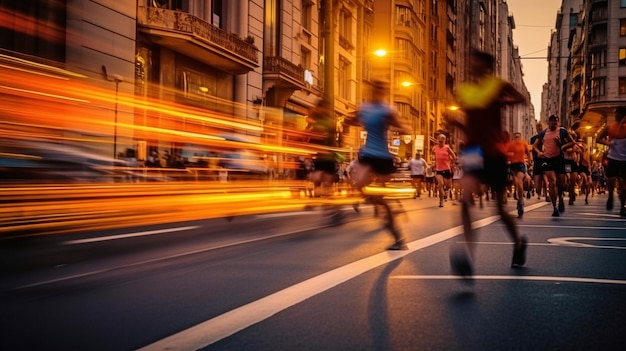 De bewegingen van marathonlopers in de straten van de stad zijn vage GENERATE AI