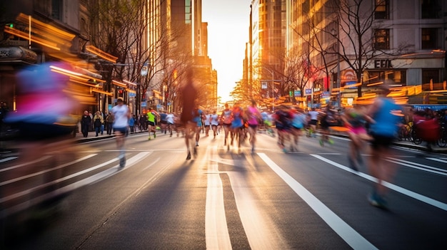 De bewegingen van marathonlopers in de straten van de stad zijn vage GENERATE AI
