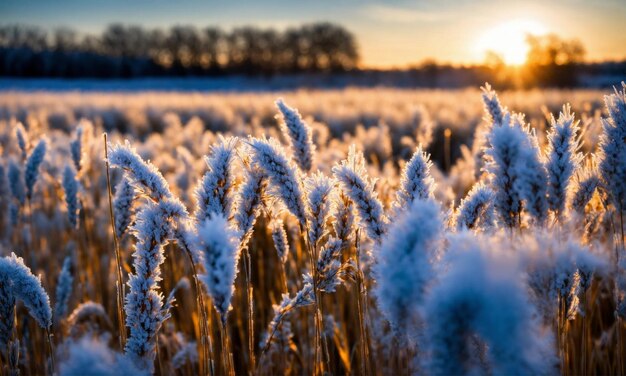 De bladeren van de tarwe zijn bedekt met droge vorst ochtend vorst op het tarweveld winter tarwe icin