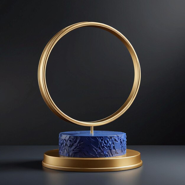 de blauwe marmeren ring op een gouden stand