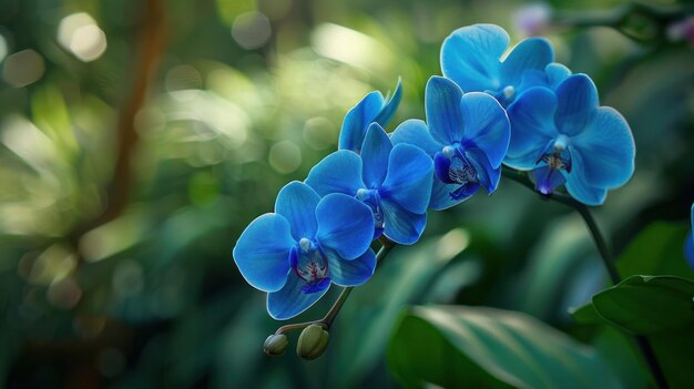 De blauwe orchidee groeit buiten.