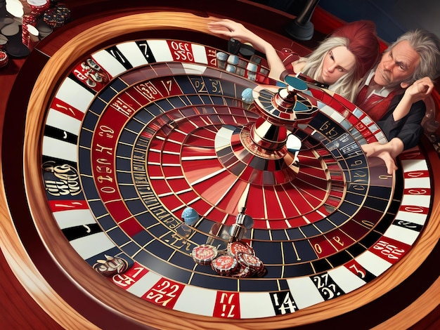 Foto de blik van de gokker tuurt in de betoverende werveling van een gegenereerd roulettewiel
