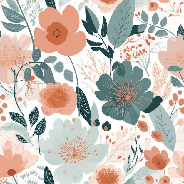 De bloemen naadloze patroon illustratie zomerbloem en rose gouden details Generatieve AI