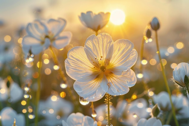 de bloemen van een ochtendplant in de lente zonneschijn professionele fotografie