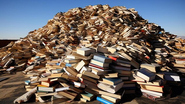 Foto de boeken liggen in stapels. twee van hen zijn open.