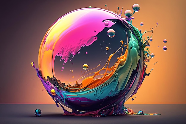 De bol in dit schilderij bestaat uit een reeks kleuren die naadloos in elkaar overvloeien Kleuren lijken een betoverend effect te creëren alsof ze levend en in beweging zijn Het concept van kunst AI