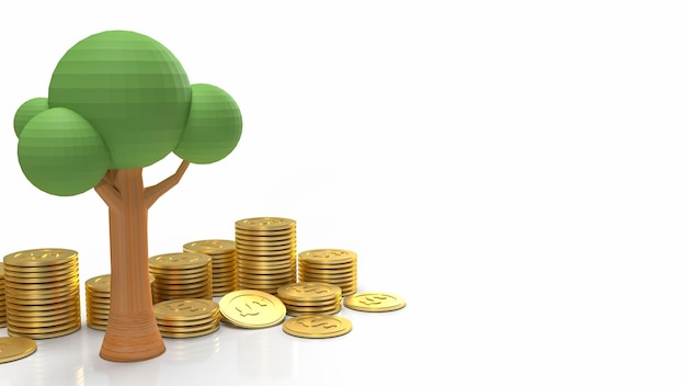 De boom en gouden munten voor ecologie of bedrijfsconcept 3D-rendering
