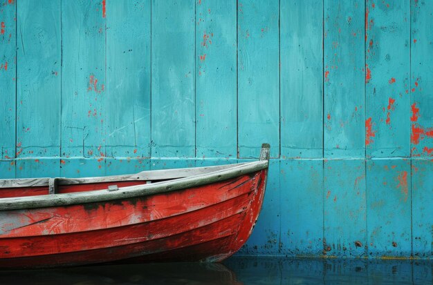 Foto de boot zeilt achter de blauwe muur.