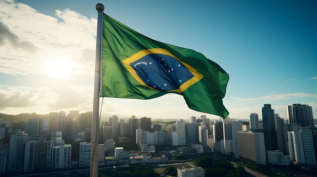 De Braziliaanse vlag zwaait sierlijk op een dak