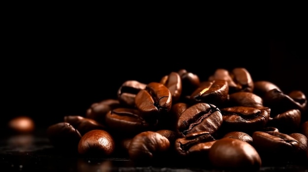 De bruine Geroosterde Close-up van Koffiebonen op Donkere Achtergrond generatieve ai