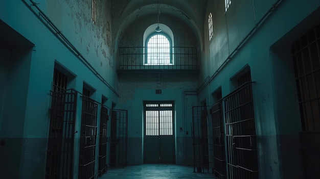 De buitenzijde van de Eerie-gevangenis wordt in filmlicht gebaderd