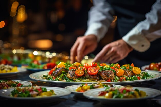 De chef-kok bereidt gerechten voor het buffet generatieve ai