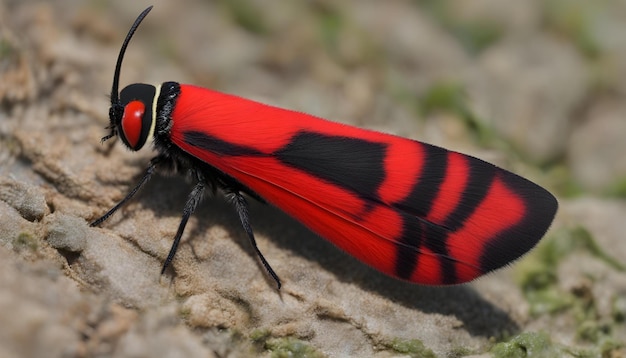 De cinnabermot is een rode en zwarte felgekleurde arctiid-mot, geïsoleerd met een bosthema