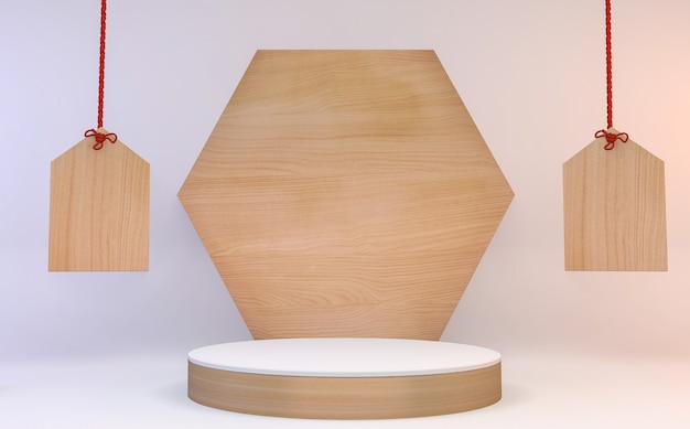De cirkel witte houten Podium minimale geometrische abstract.3D-rendering