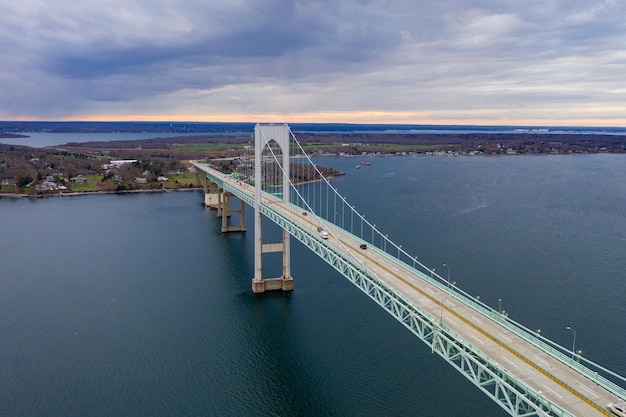 De Claiborne Pell Bridge is een van de langste hangbruggen ter wereld in Newport, RI, VS.
