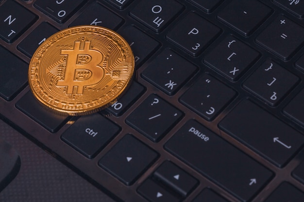 De close-up van Bitcoin BTC van muntstukcryptocurrency