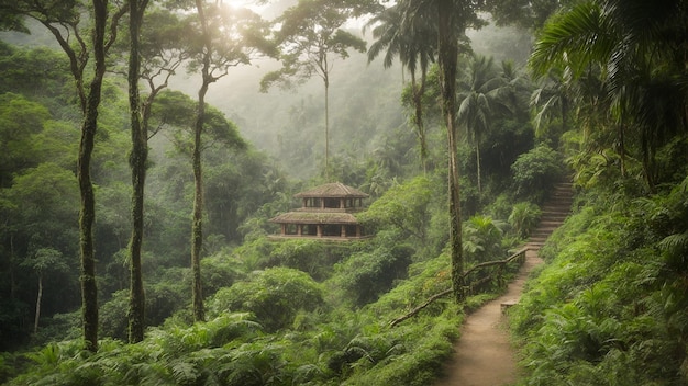 Foto de colombiaanse jungle is een natuurlijk landschap met een eeuwenoude achtergrond