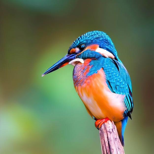 De Common Kingfisher alcedo atthis zit op een stok en wacht kleurrijk op de prooi