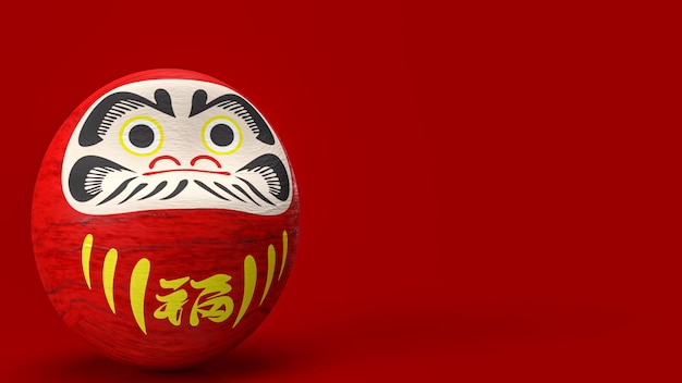 De daruma japanse pop op rode achtergrond 3d-rendering