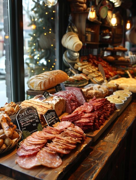 De delicatessenwinkel biedt een stukje gourmetvoedsel aan in de specialiteitenwinkel.