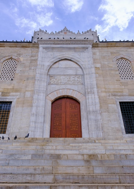 De deur van de Nieuwe Moskee in Istanboel en duiven