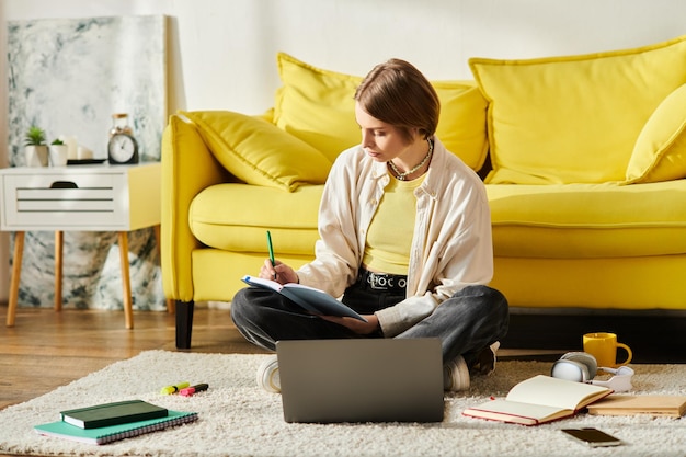 Foto de digitale geleerde een tienermeisje ondergedompeld in virtueel leren