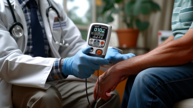 De dokter controleert de bloeddruk van de patiënt.