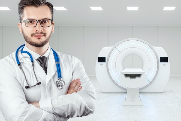 De dokter staat voor de MRI-machine