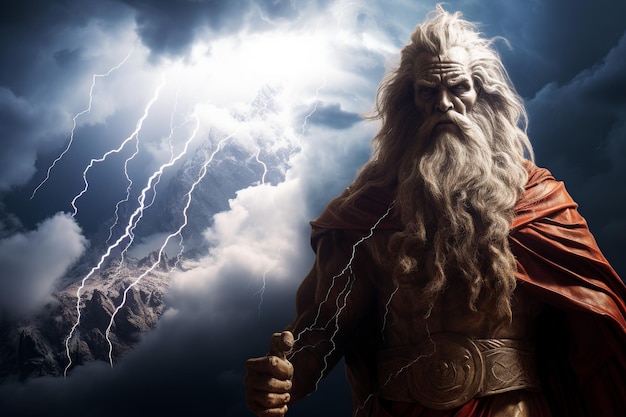 De donderende majesteit Zeus regeert op de top van de berg Olympus