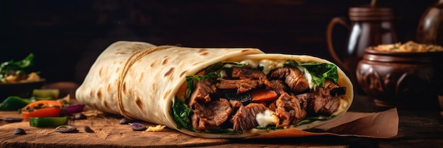 Foto de doner kebab shoarma met vlees en saus generatieve ai