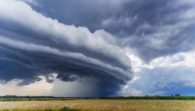 De donkere hemel met zware wolken die samenkomen en een gewelddadige storm voor de regen