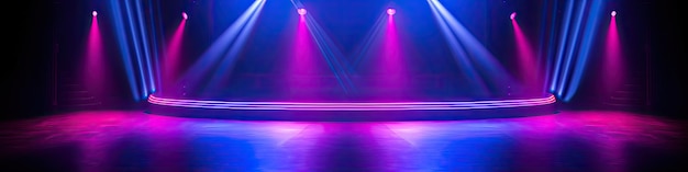 De donkere podium show lege donkerblauwe paarse roze achtergrond met een neon licht heldere stand