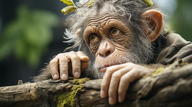De droevige blik van een primaat verraadt de bedreigde benarde toestand van de jungle