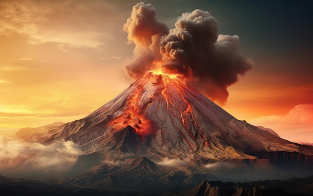 De dynamische weergave van een vulkaanuitbarsting