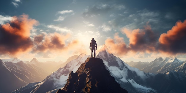 De eenzaamheid van zelfontdekking op de top van een berg Piek Concept Zelfontdekking eenzaamheid MountainPeak contemplatie eenzaamheid