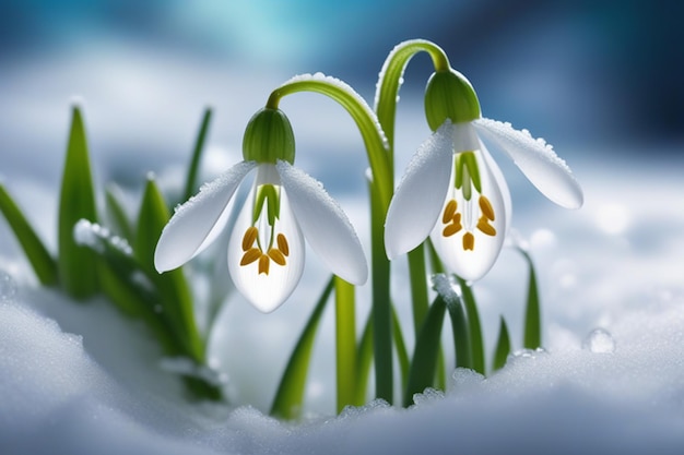 De eerste bloemen De voorjaars sneeuwklokjes bloeien in de sneeuw