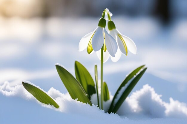 De eerste bloemen De voorjaars sneeuwklokjes bloeien in de sneeuw