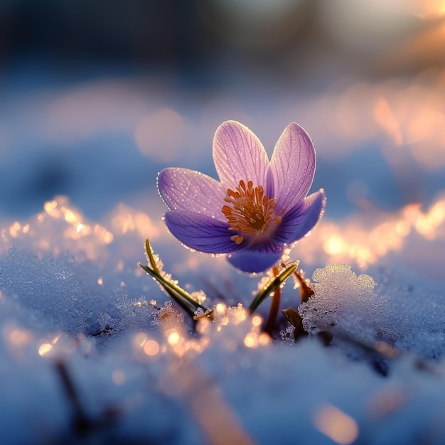 De eerste bloemen in de lente De eerste bloemetjes in de lente groeien in de sneeuw