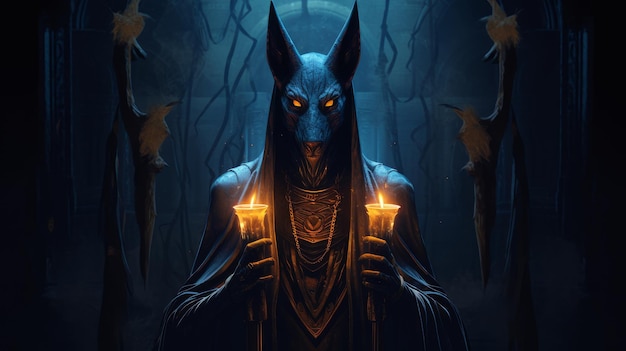 De Egyptische god Anubis menselijk lichaam wolf hoofd