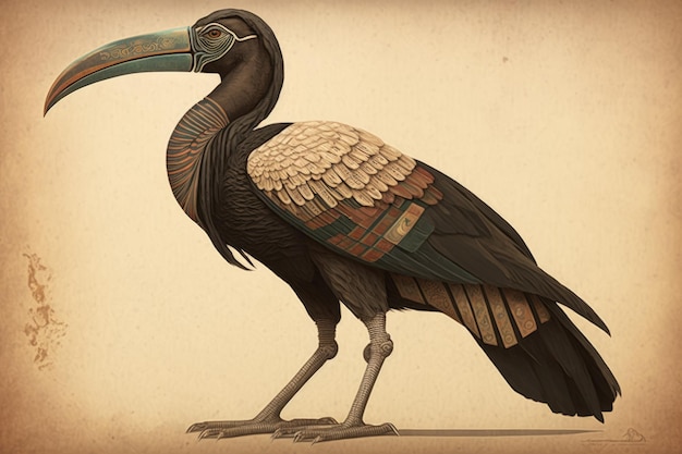 De Egyptische god Ibis wordt afgebeeld door in deze rasterweergave van de afbeelding