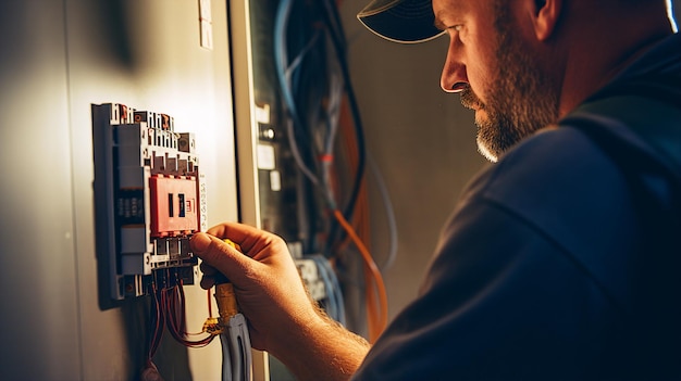 Foto de elektricien repareert een defect circuit