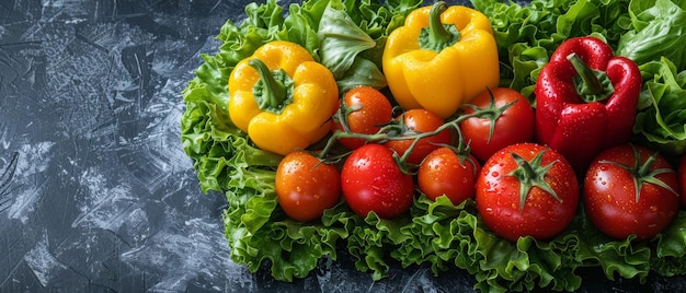 De elementen van rijpe paprika's sla en tomaten zijn geïsoleerd op een witte achtergrond in een gezond eetthema Kopieerruimte is beschikbaar naast de foto of tekst Er is een overvloed aan