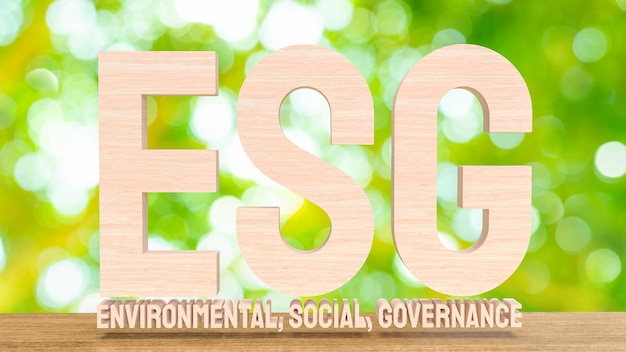 De esg-houttekst betekent Milieu Sociaal Bestuur 3D-renderingxA