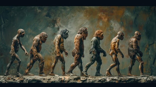 Foto de evolutie van mensachtigen in de prehistorie generatieve ai
