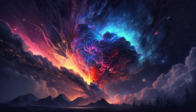 De explosie supernova Bright Star Nebula Verre sterrenstelsel Abstract beeld Generatieve AI