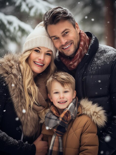 De familie Arafed poseert voor een foto in de sneeuw.