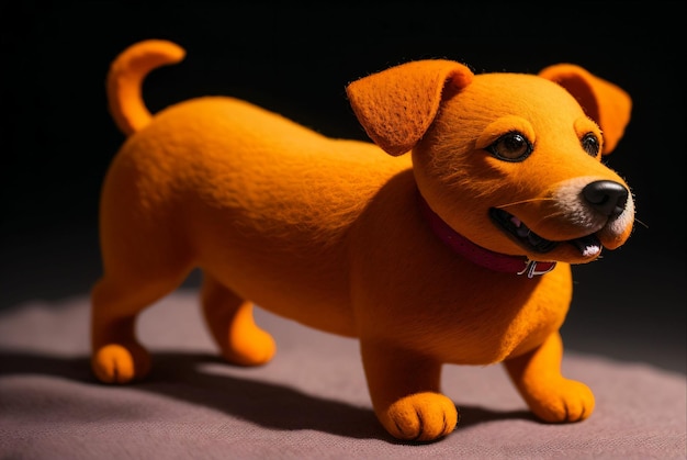 De figuur van een hond gemodelleerd met klei en vilt